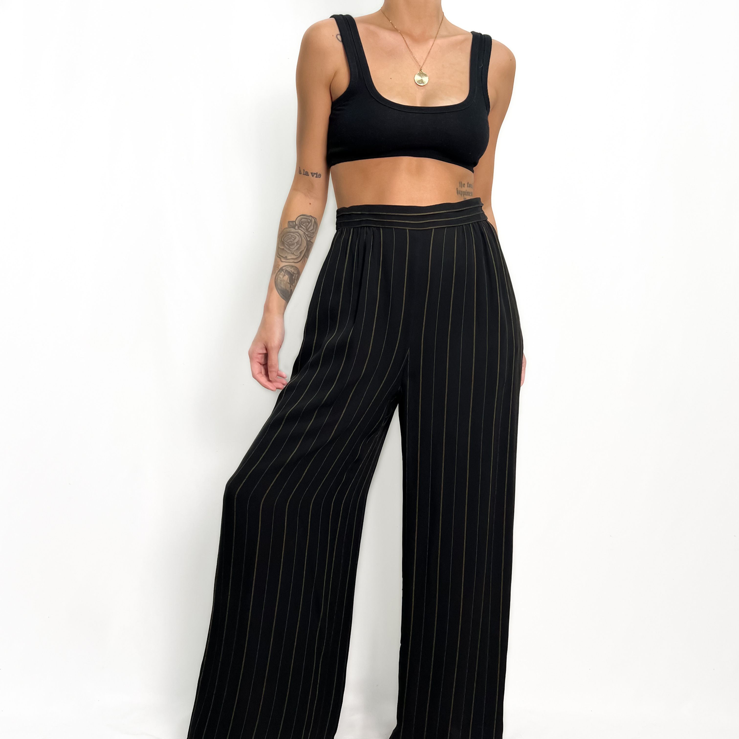 Onyx Pinstriped Wide Leg Pants 26"-27" x 28"