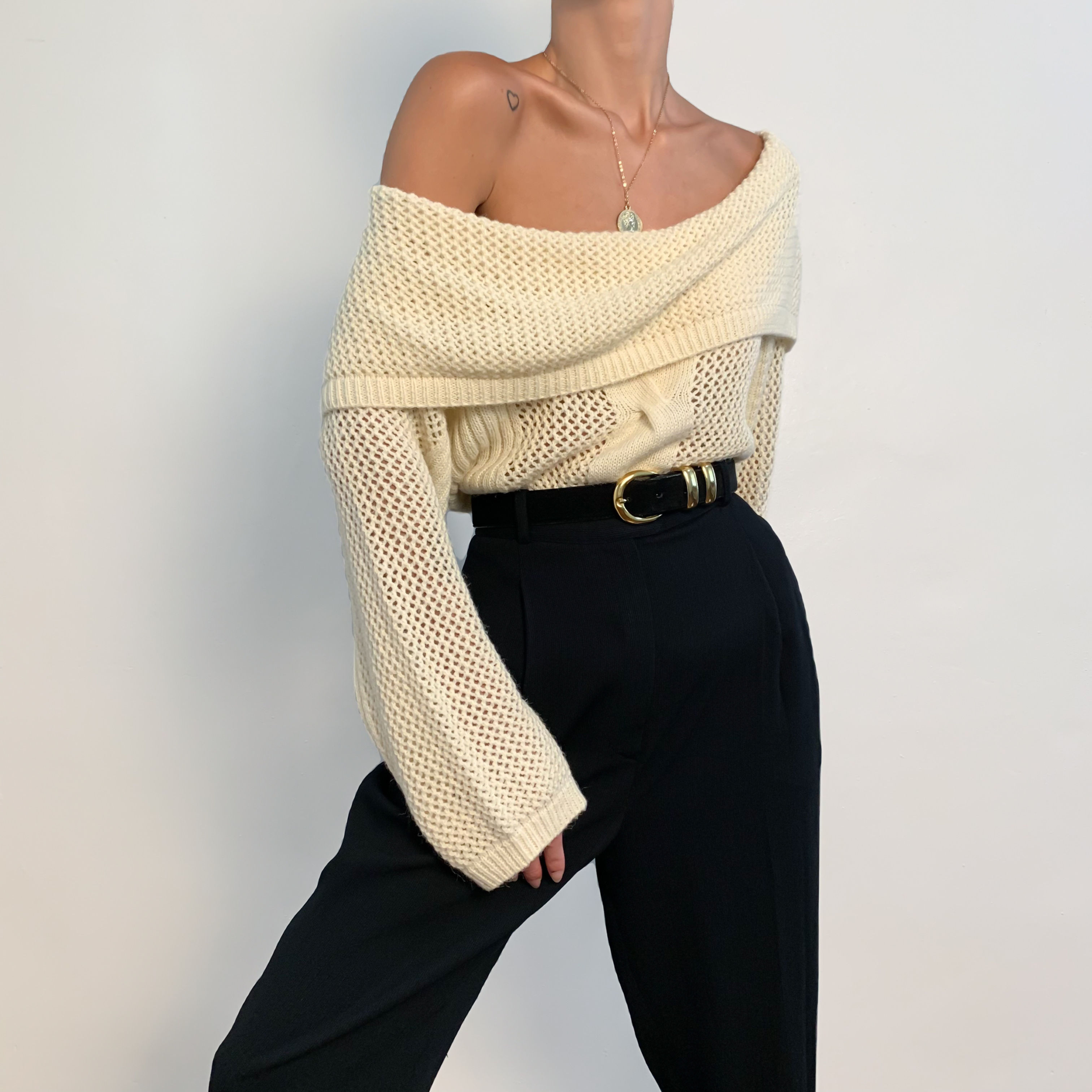 Cream Off The Shoulder Knit Top XS-S
