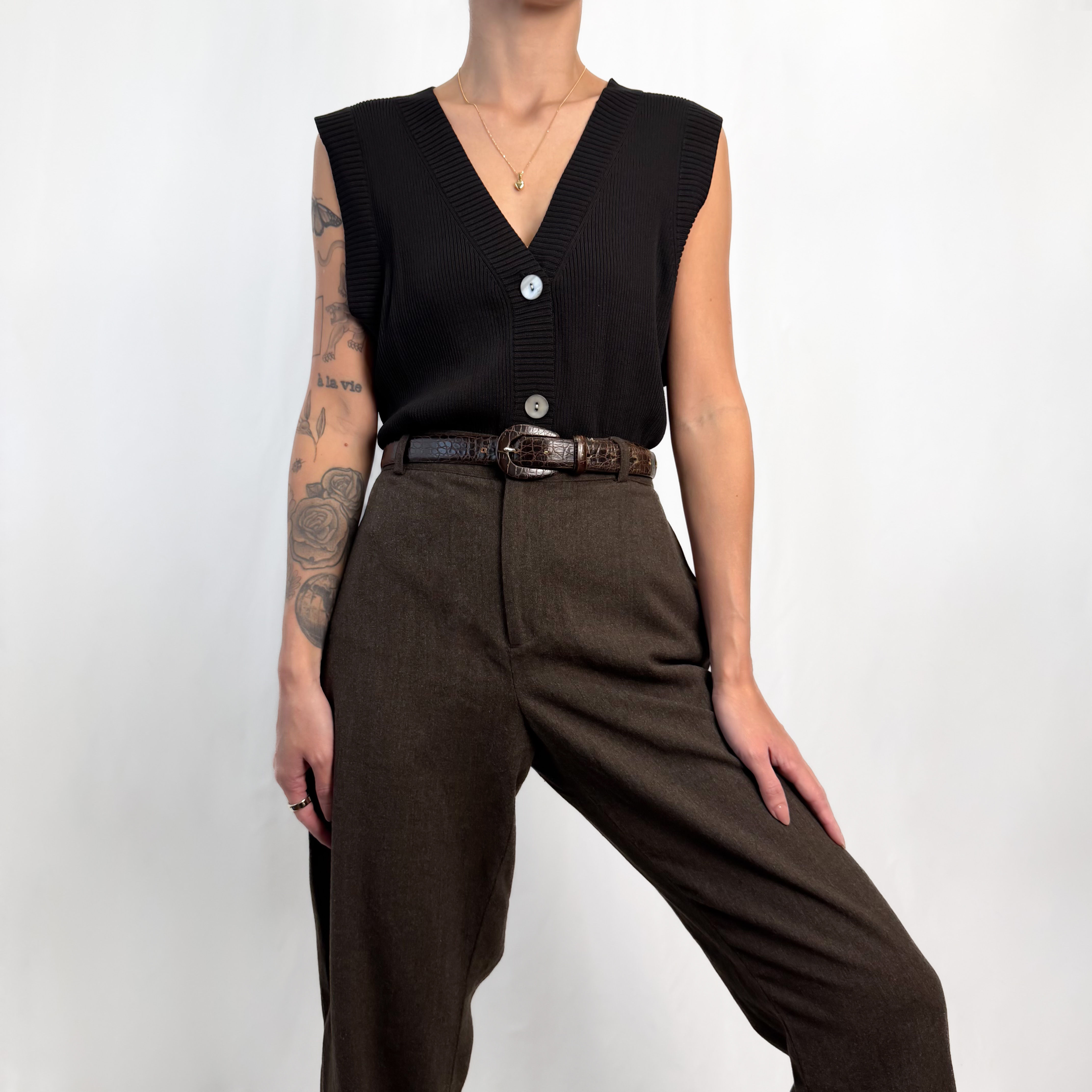 Onyx Stretch Knit Button Front Vest M-L
