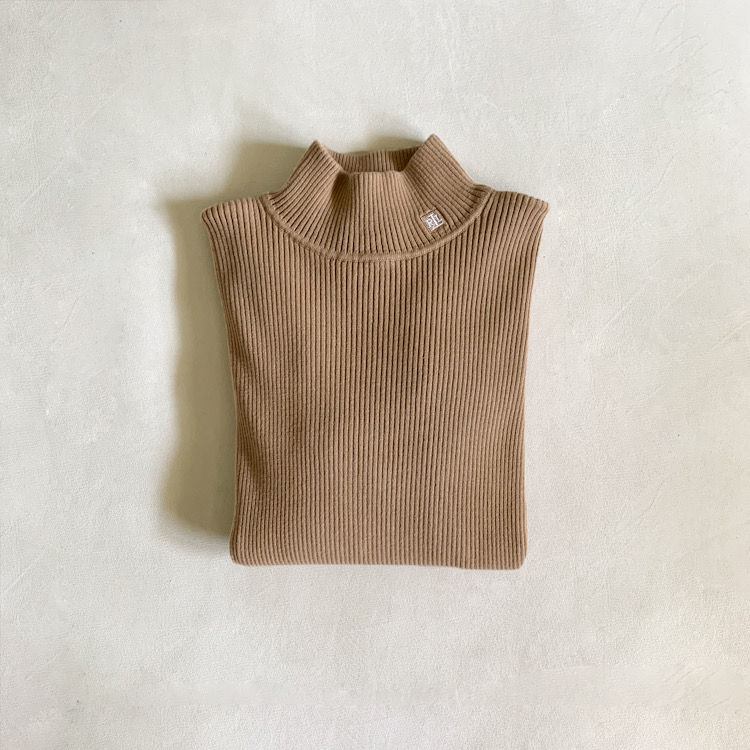 Tan Ralph Lauren Ribbed Long Sleeve Mock Neck