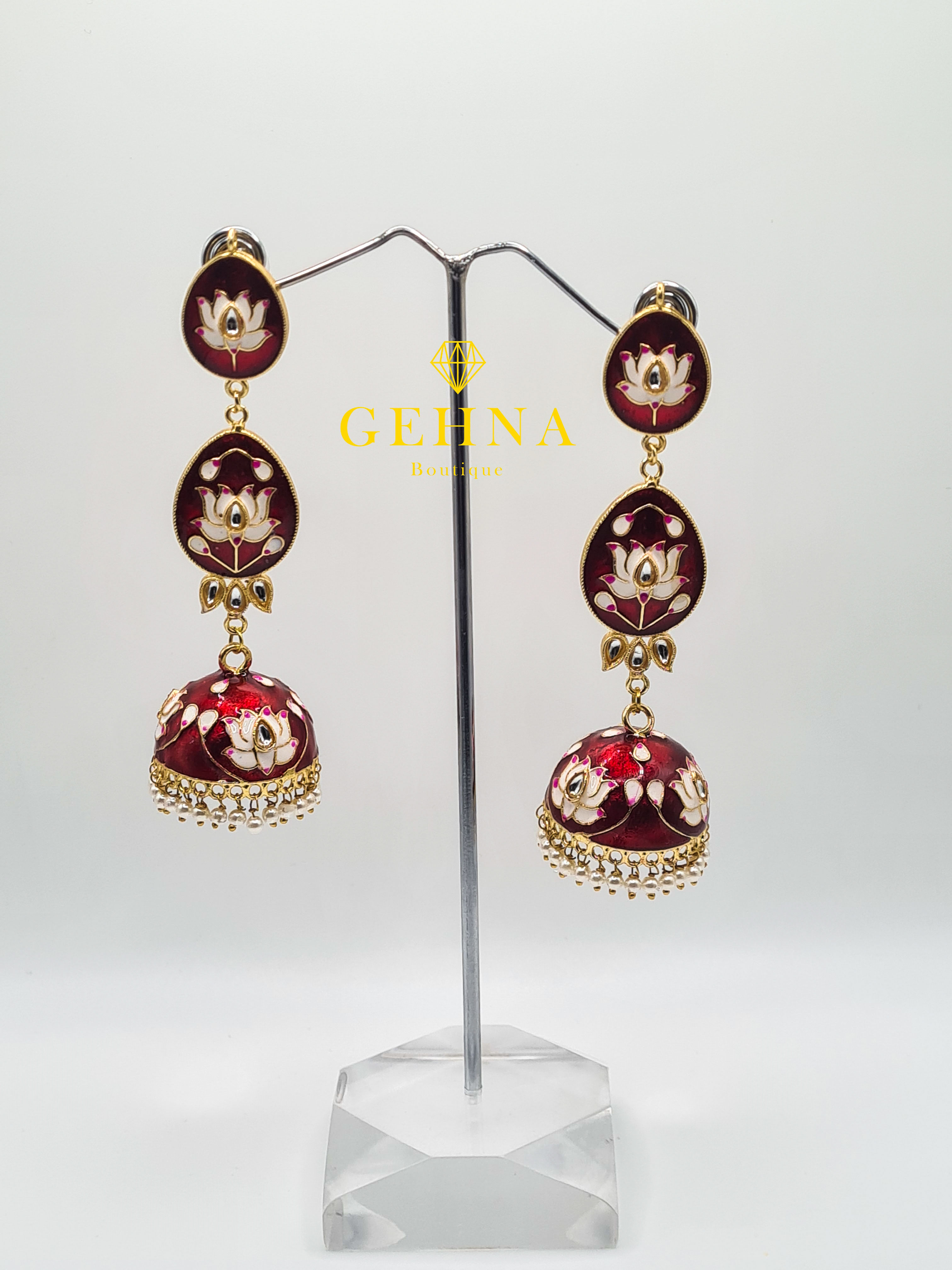 Meenakari 3 Layer Red Dangle Earrings