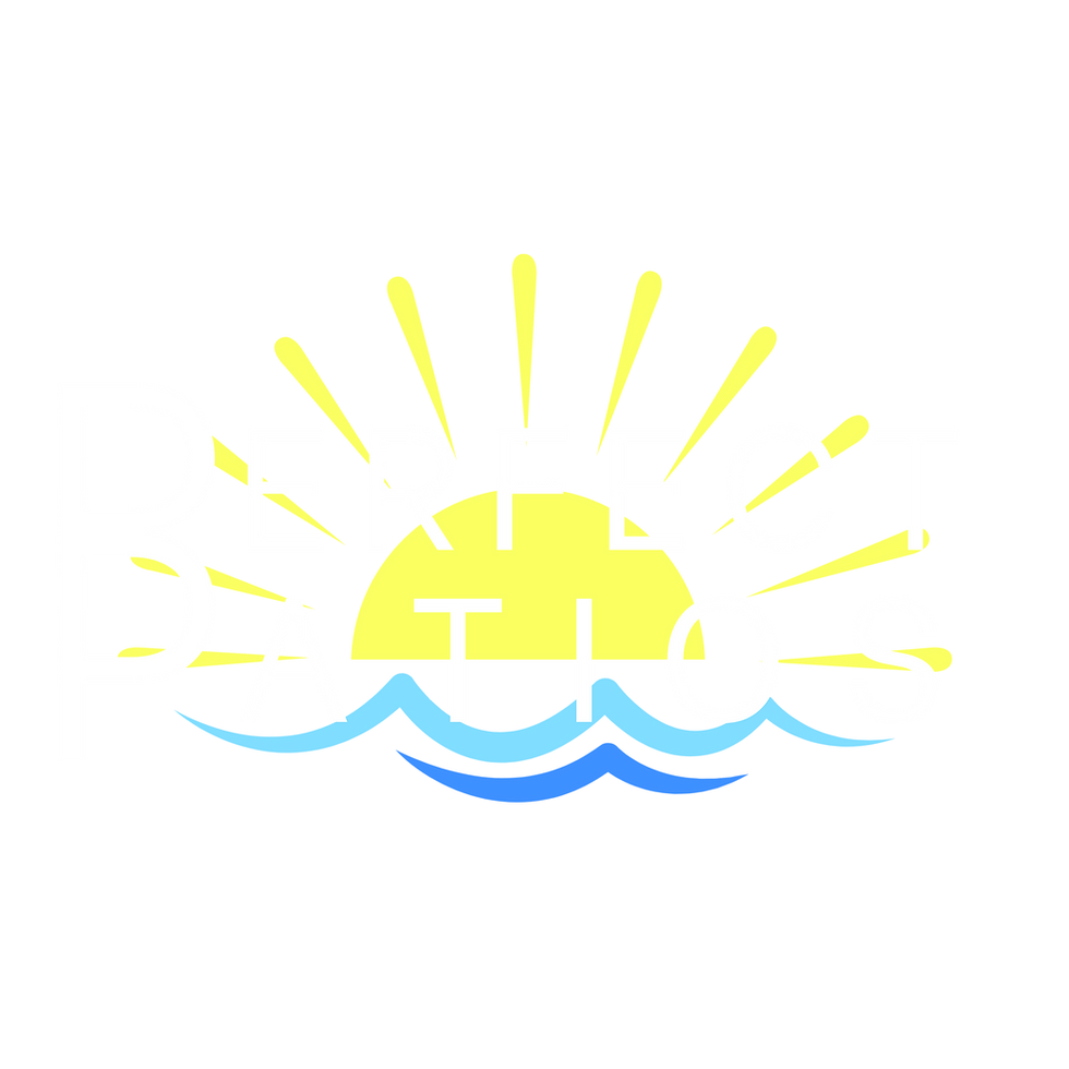 Perfect Patios logo with a sun rising over water