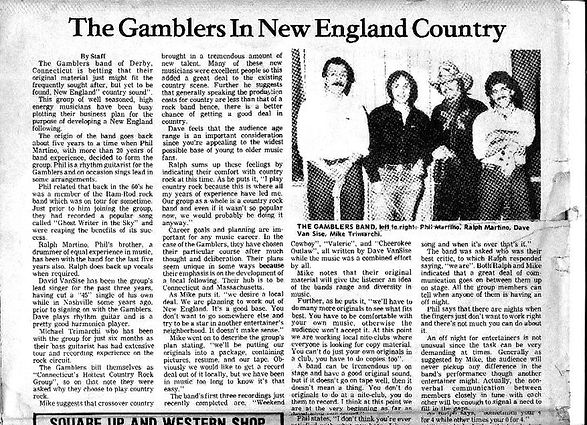 The Gamblers Band In the Newspaper 1984.