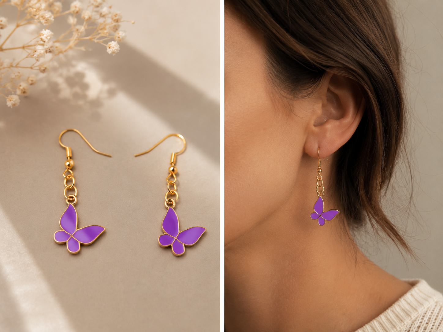 Boucles d'oreilles Papillon Violet