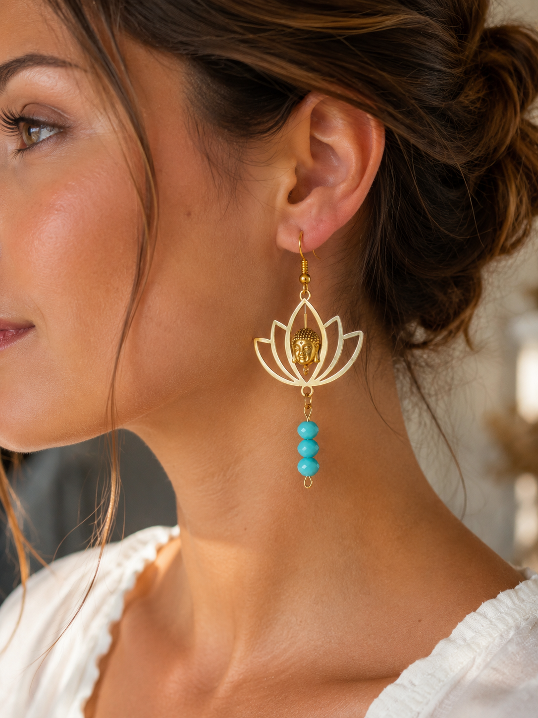 🪷 Boucles d’Oreilles Lotus Bouddha Turquoise