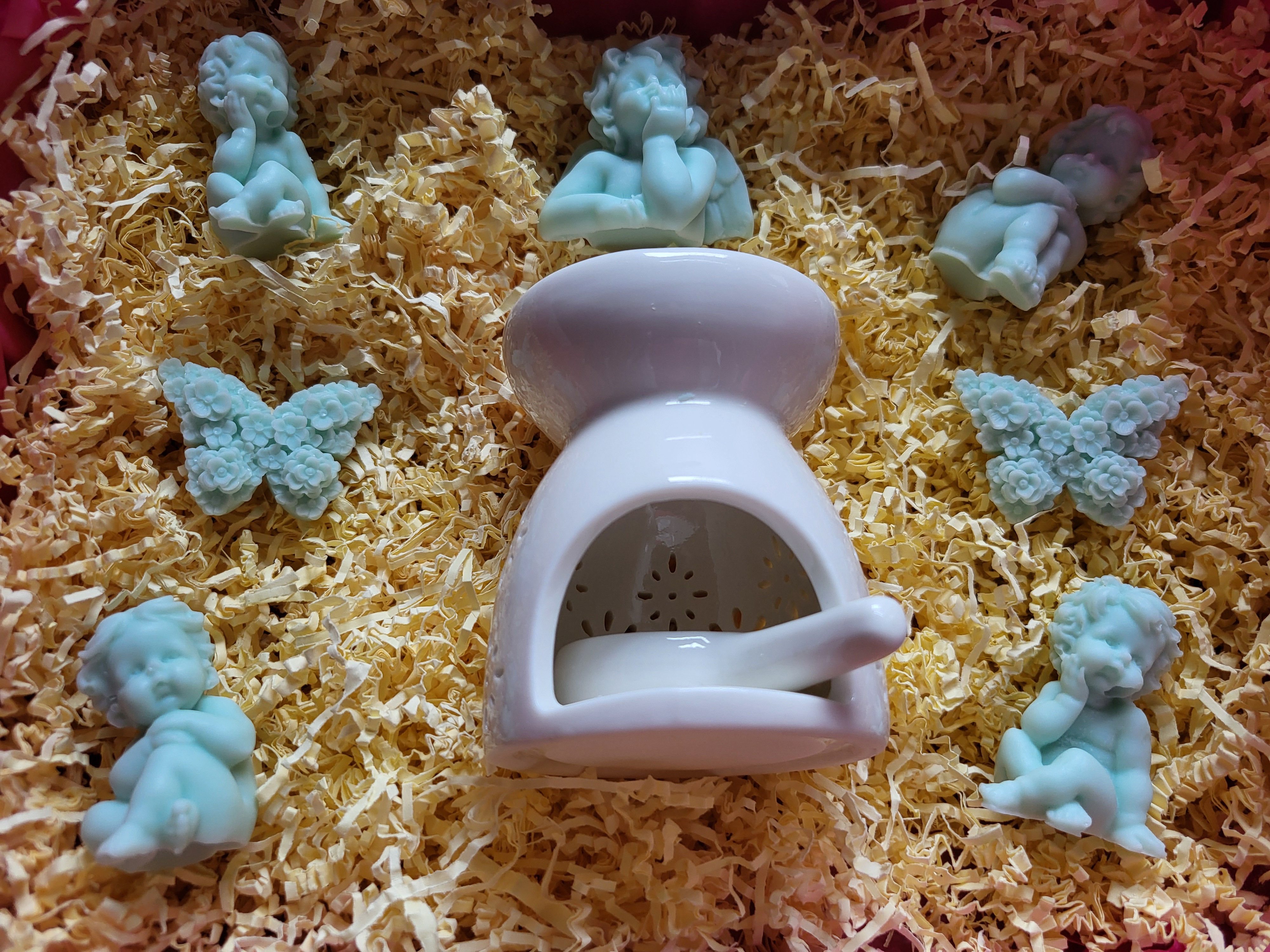 Coffret fondants anges décoratifs – Brûle-parfum céramique & anges pastel