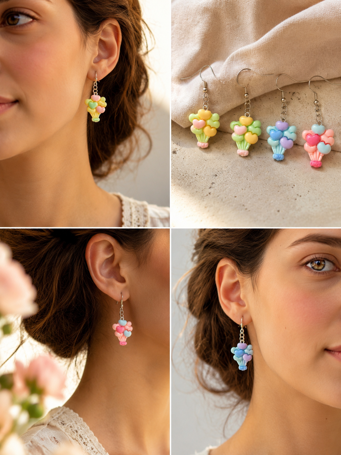 Boucles d'oreilles Ballons Cœurs Pastel