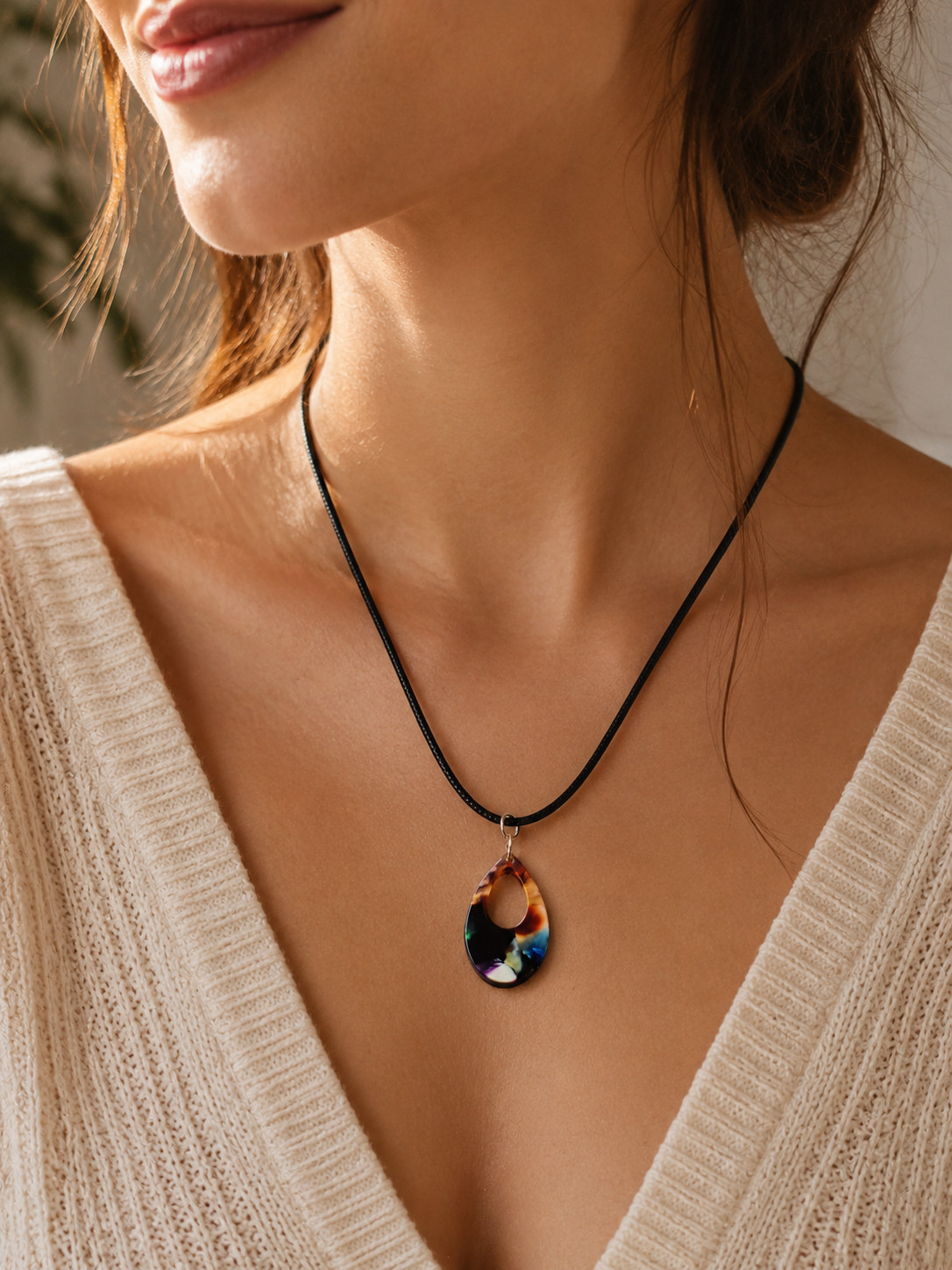 Collier "Cosmos Lumineux" – Pendentif Goutte Ajourée Multicolore