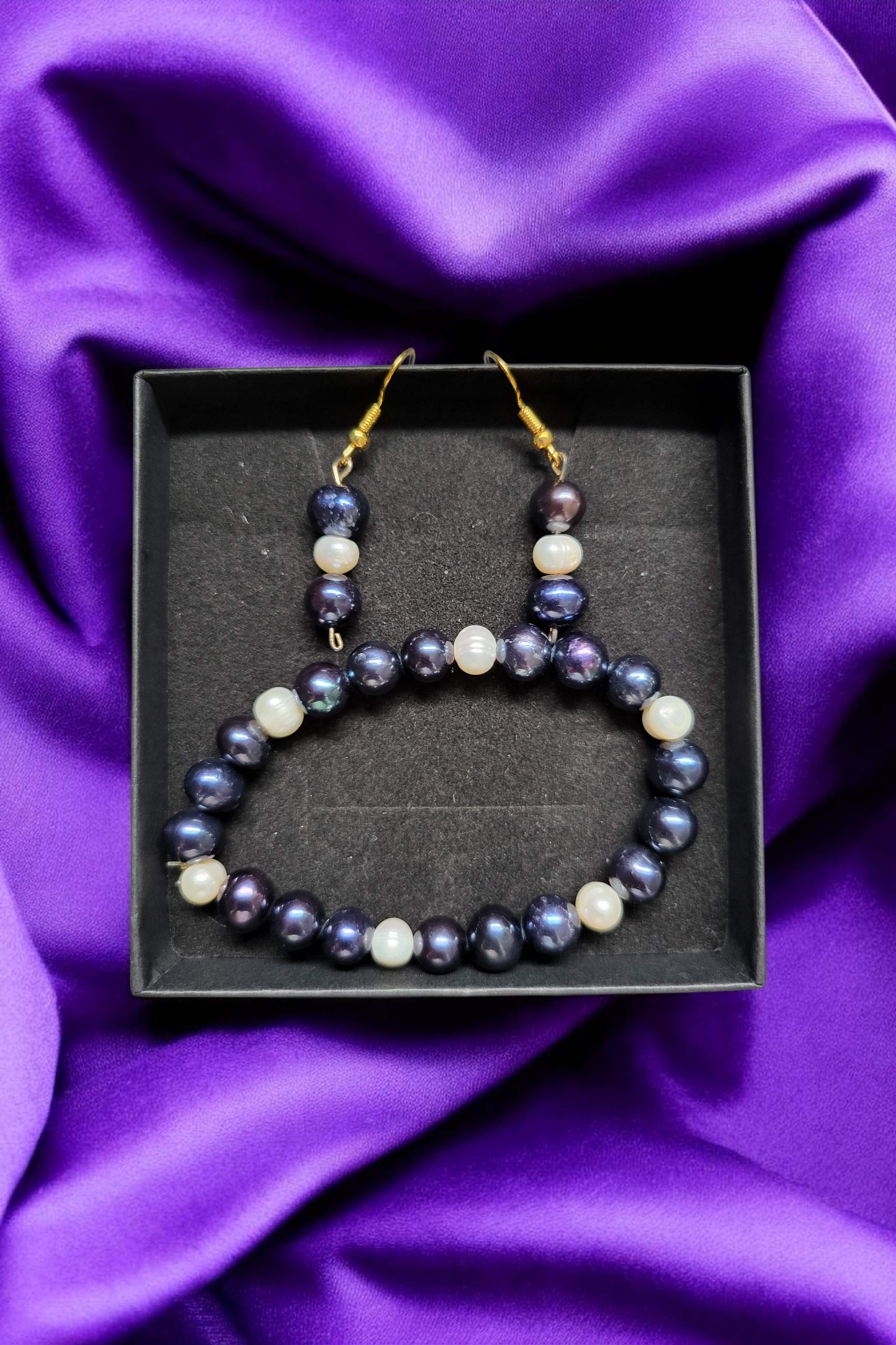 Parure Bracelet et Boucles d’Oreilles Perles Violet Intense – Bijoux Élégants 