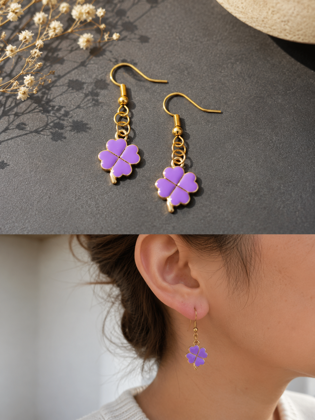 Boucles d'oreilles Trèfle Violet