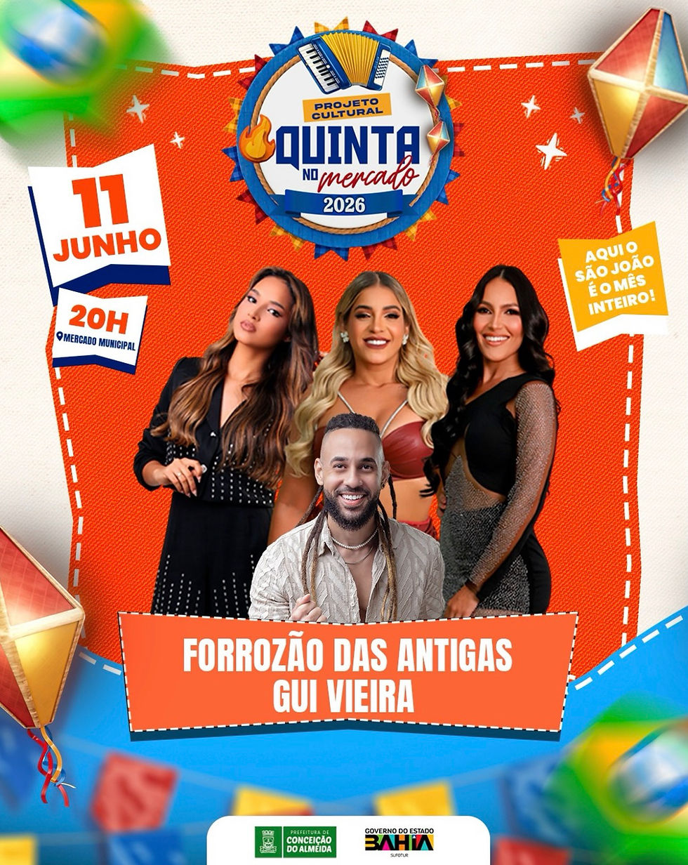 Gui Vieira se apresenta nesta quinta-feira no Projeto Cultural Quinta no Mercado, em Conceição do Almeida