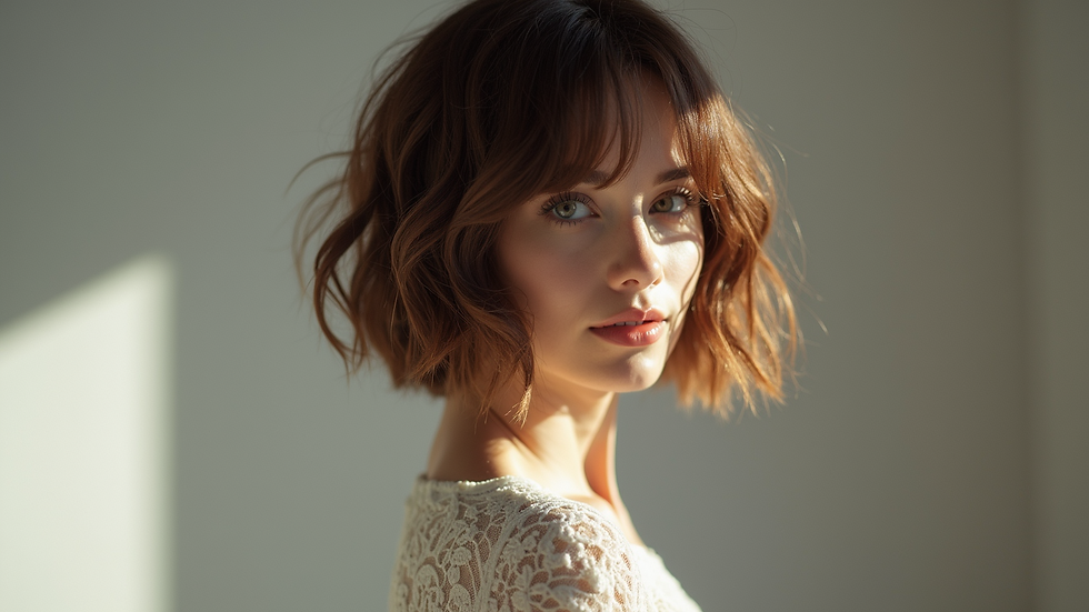 Close-up view of a stylish bob hairstyle with soft waves