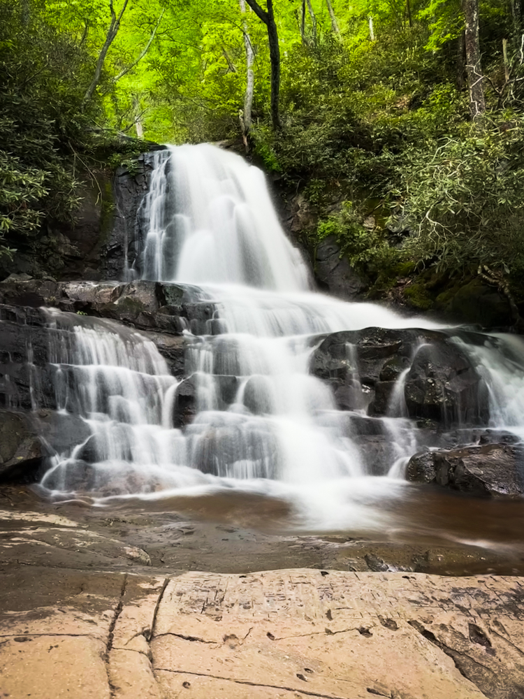 A cascading waterfall that looks like it has tiers