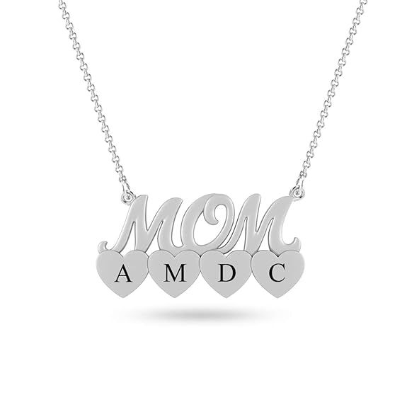 Best Gift Ideas- Customized Engraved Message or Initial Mom Heart Pendant