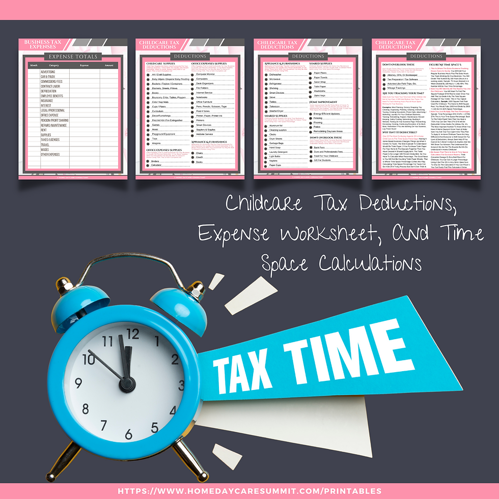 Child Care Tax Deductions & Time Space & An Expense Form Home Daycare