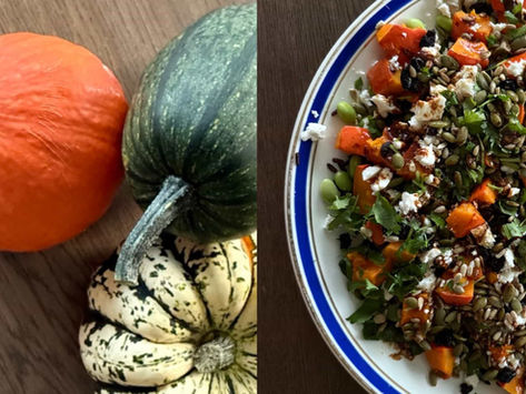 Nourishing pumpkin and wild rice salad with miso-ginger dressing