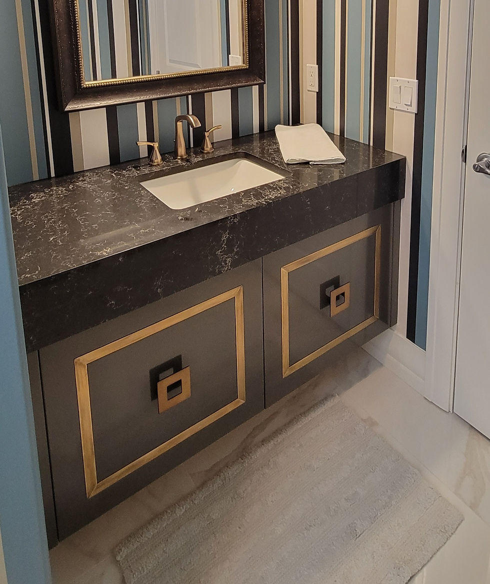 High Gloss Vanity with brass inserts