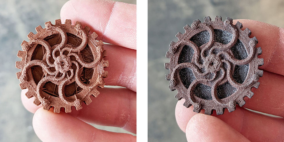Copper 3d print straight from the printer and after cleanup then debind process