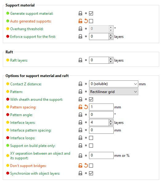 Some settings have been adjusted to fit this model. Adjusted settings have an orange arrow next to them.