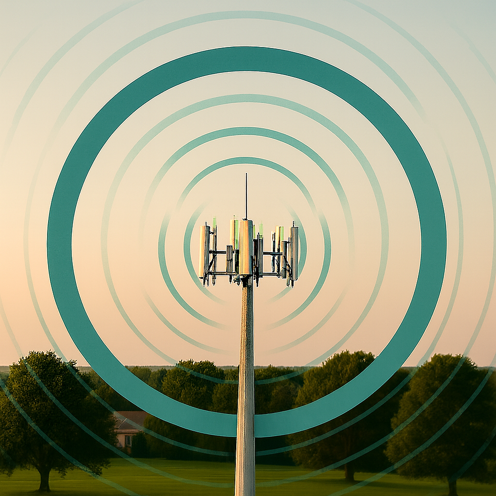 Cell tower image with radio waves circling out