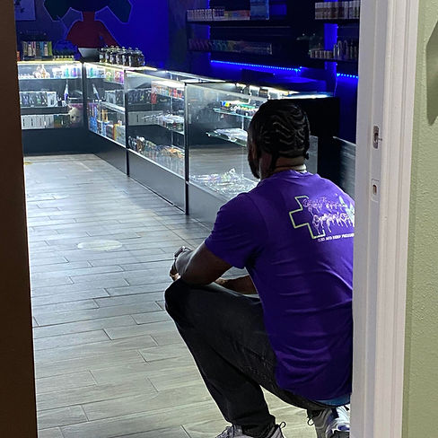Jerris Reed viewing his store.