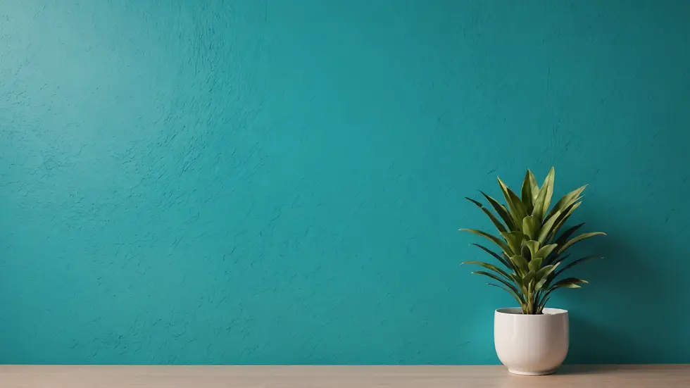 Close-up view of an accent wall painted in vibrant teal