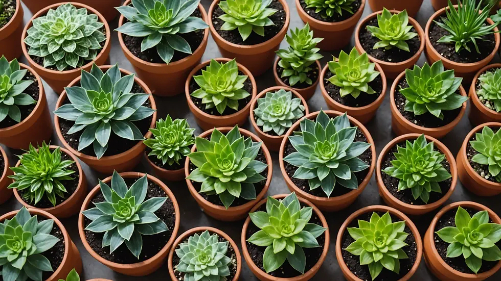 High angle view of a vibrant indoor plant collection in decorative pots