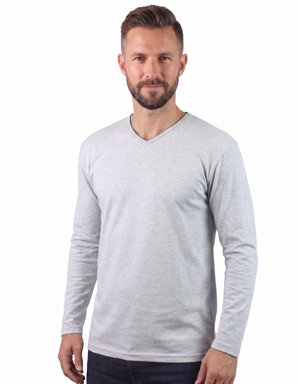 Miniatura: Camiseta Masculina Manga Longa Gola V Com Viés Algodão Fio Penteado 30.1 Casual
