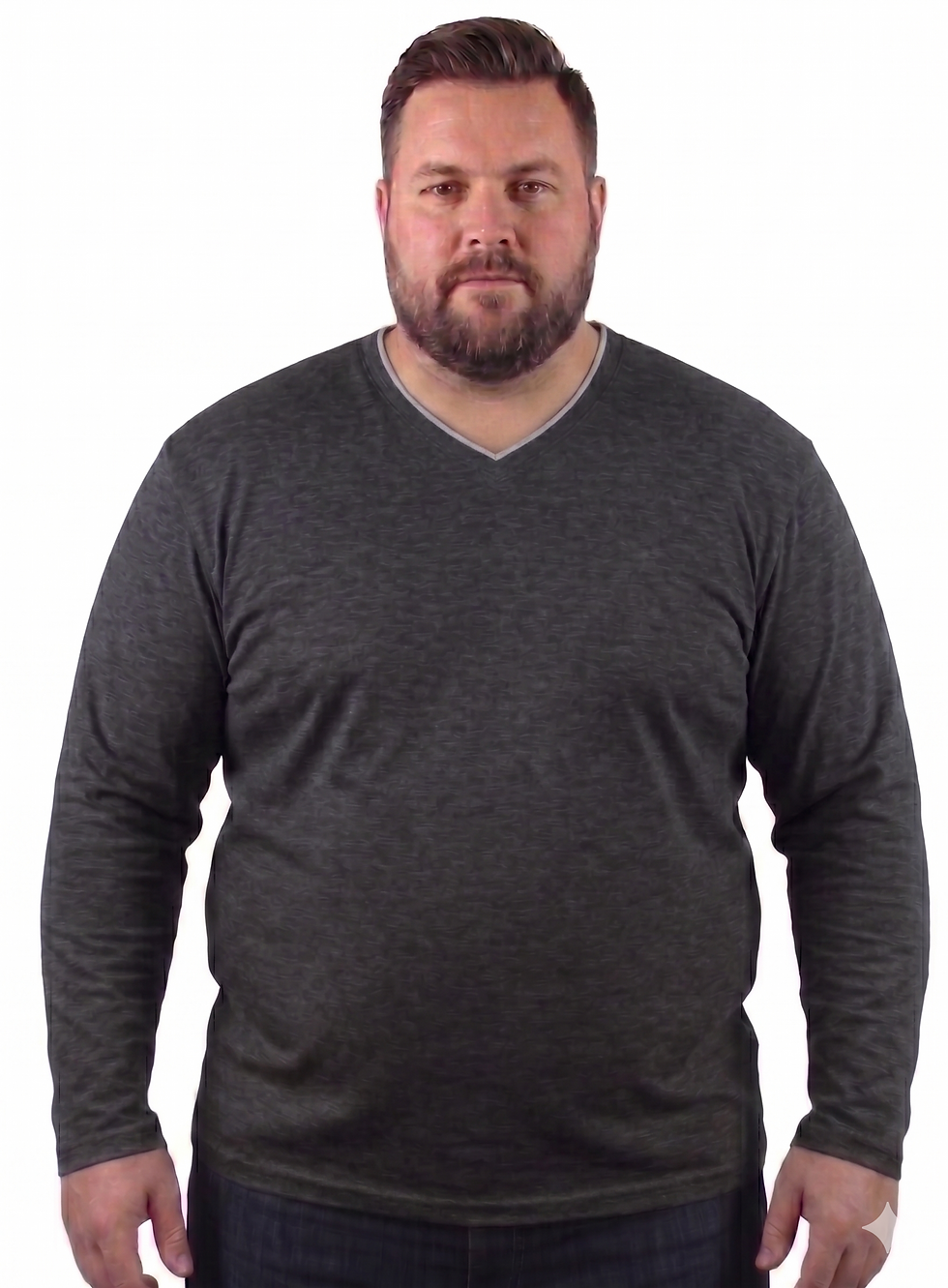 Miniatura: Camiseta Masculina Plus Size Manga Longa Gola V Com Viés Algodão Fio 30.1 Casual