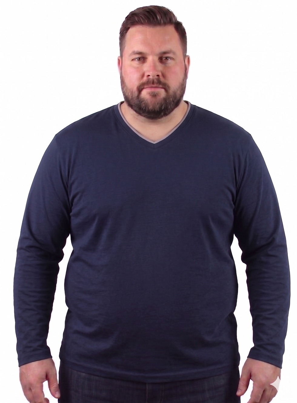 Miniatura: Camiseta Masculina Plus Size Manga Longa Gola V Com Viés Algodão Fio 30.1 Casual