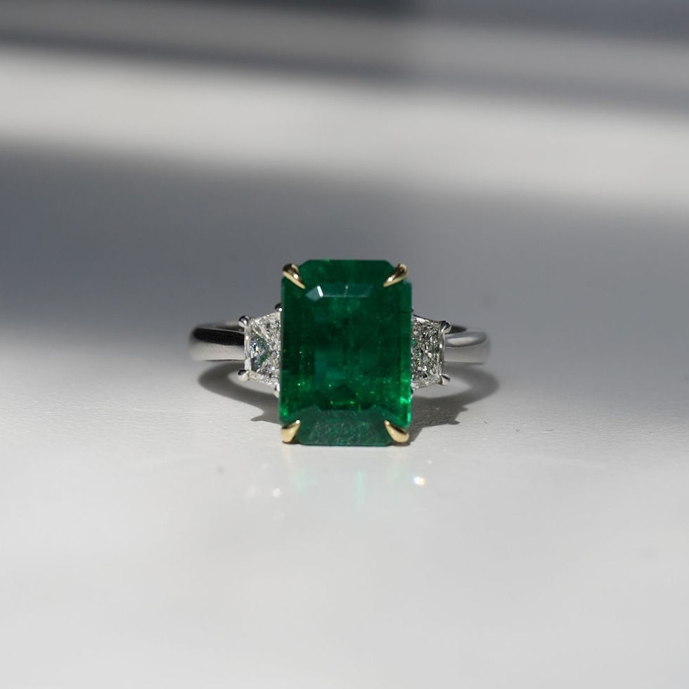 Thumbnail: 3.8 Carat Emerald Three Stone Ring