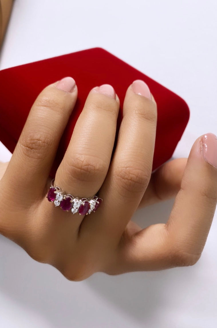Thumbnail: Ruby Oval Half Eternity Band 2+ CT