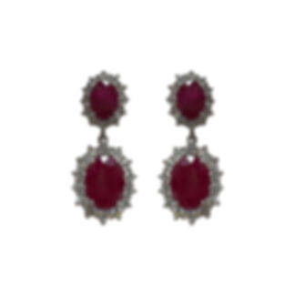 6 Carat Ruby Oval Dangle Earrings Diamond Halo