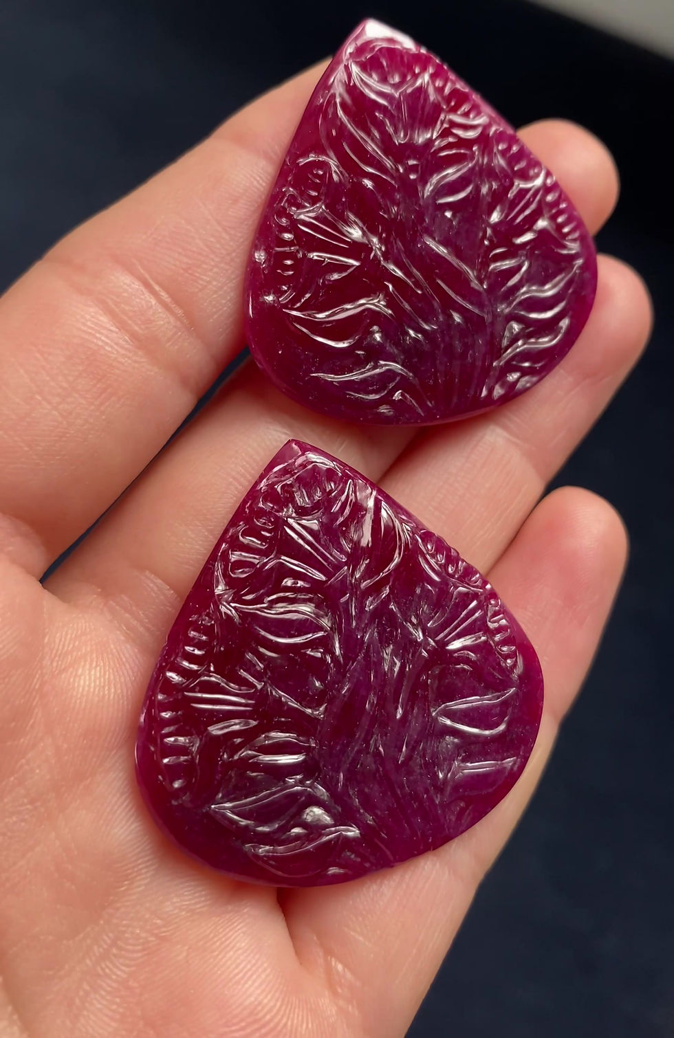 Thumbnail: No Heat Carved Ruby Pair 109.37 CT
