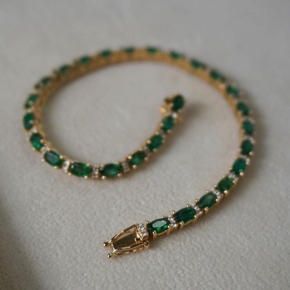 Thumbnail: 6 Carat Emerald Tennis Bracelet 5x3 mm 18k Yellow Gold