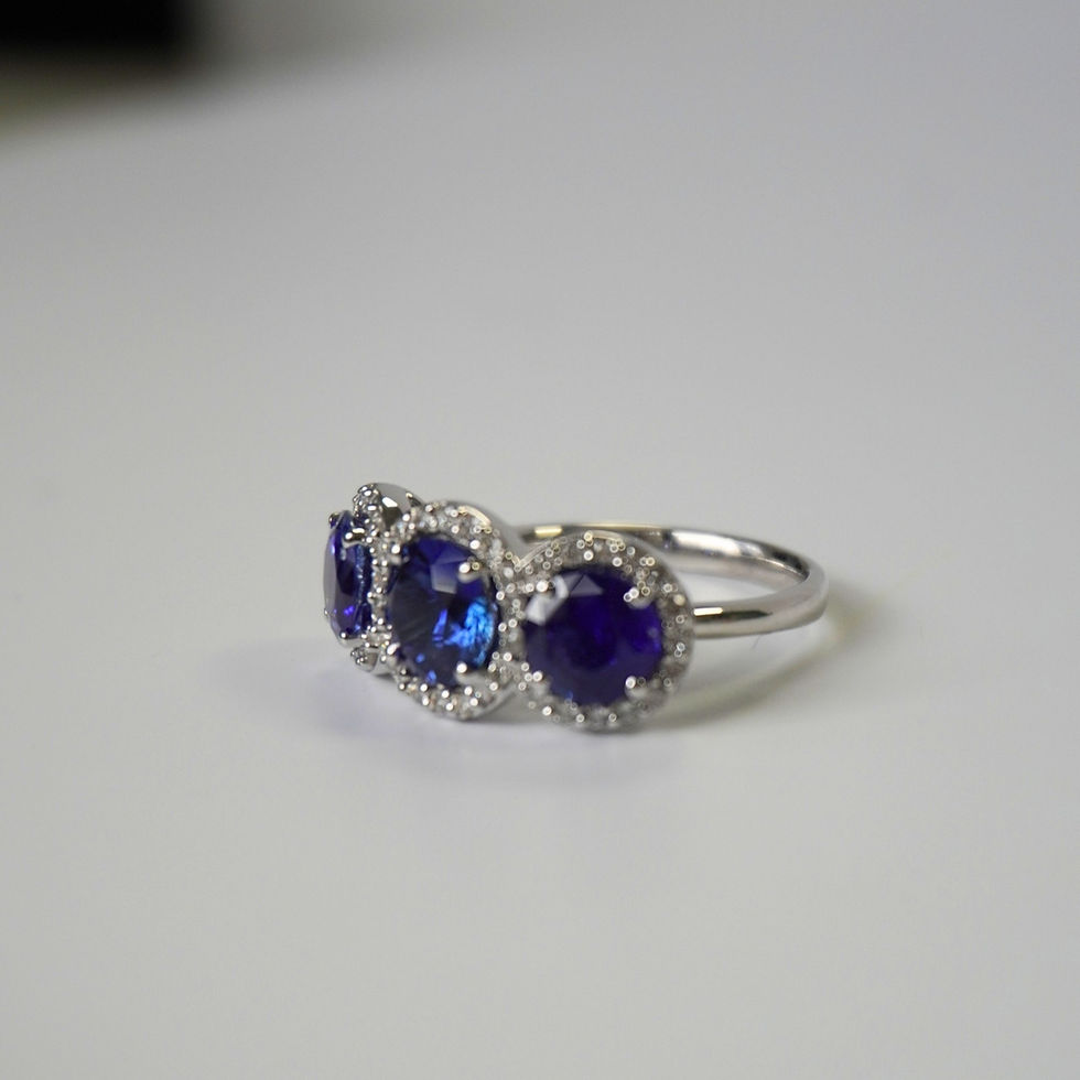 Thumbnail: 3.7 Carat Round Sapphire Three Stone Halo Ring