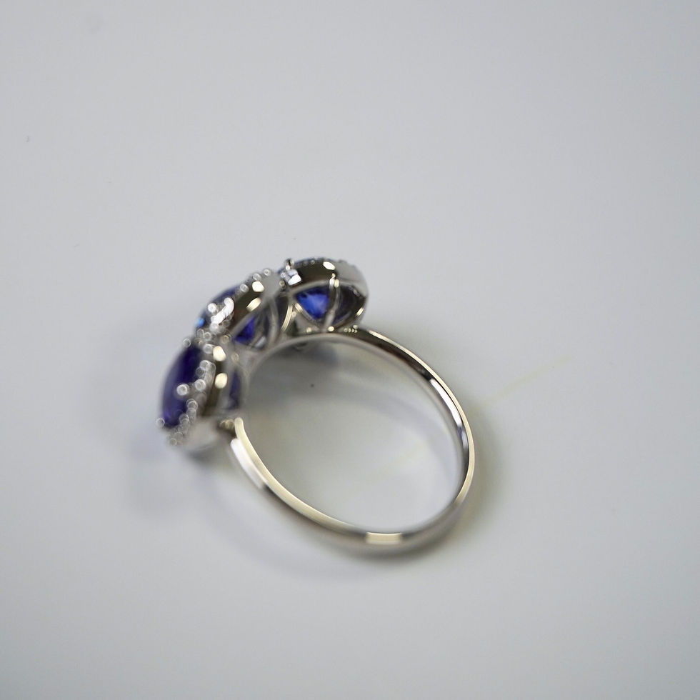 Thumbnail: 3.7 Carat Round Sapphire Three Stone Halo Ring