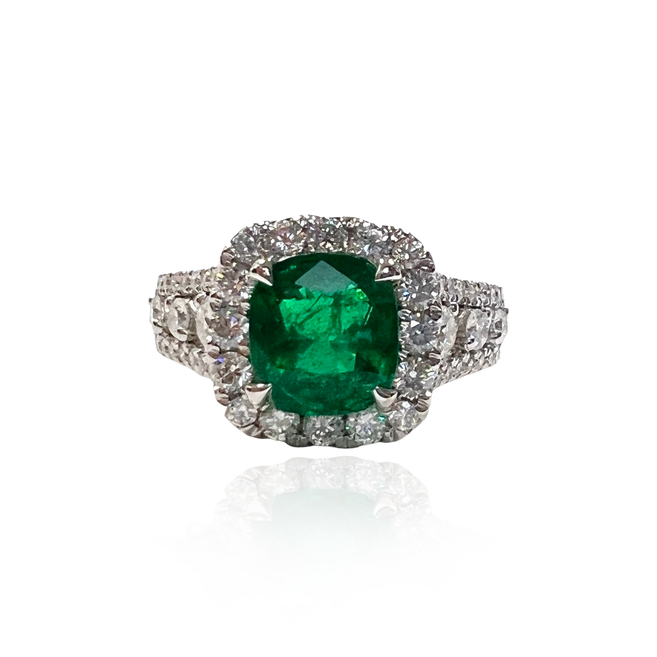 2.05 CTS Emerald Cushion Ring