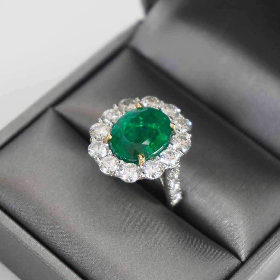 Thumbnail: 7.40 Carat Emerald Halo Platinum Ring with Diamonds