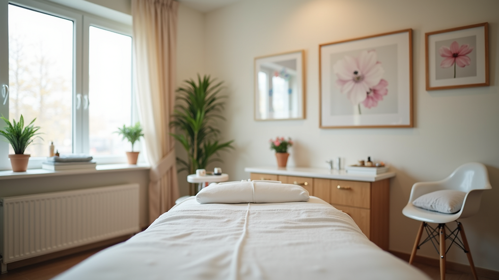 Eye-level view of a modern beauty therapy training room with treatment beds