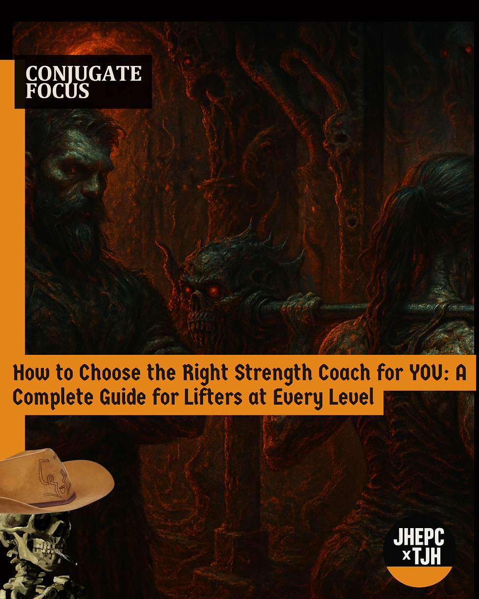 Man with beard, arms crossed, observing a person lifting a barbell in a gym. Text reads "How to Choose the Right Strength Coach."