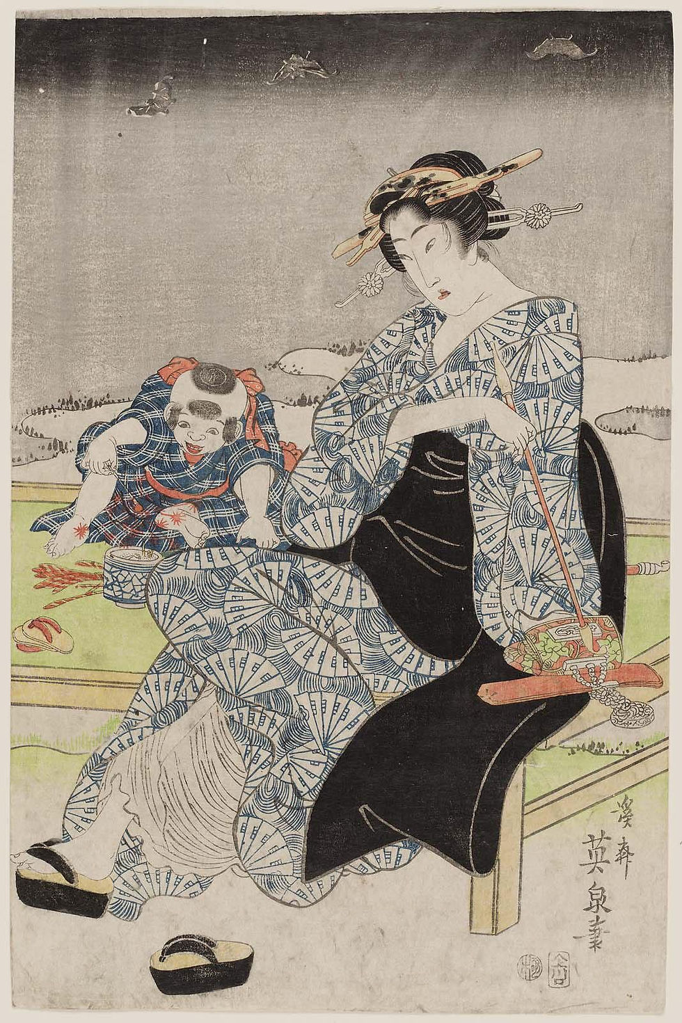 渓斉英泉『夏の夜の女と子』 (ボストン美術館)