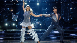 Delta Goodrem dances the salsa on Strictly Come Dancing with her dance partner Kai Widdrington
