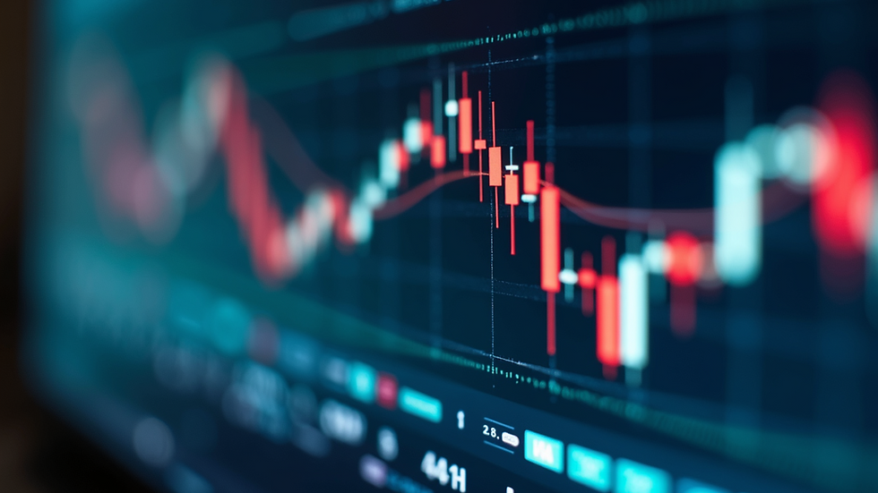 Eye-level view of a stock market trading screen showing graphs and numbers