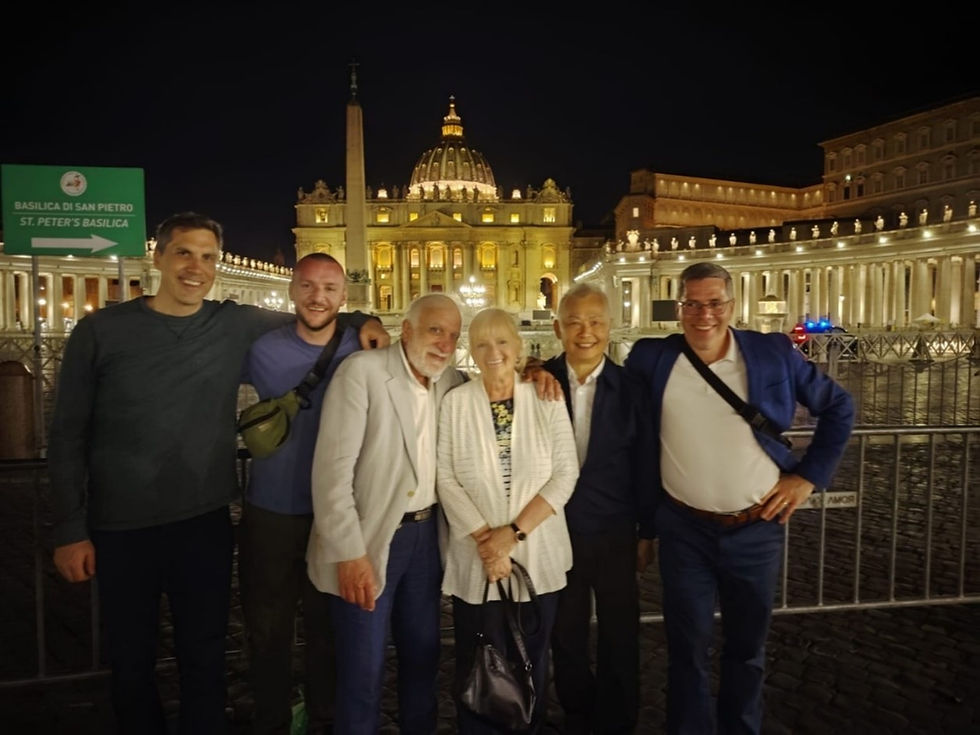 On the last night of our pilgrimage, in St. Peter's Square.