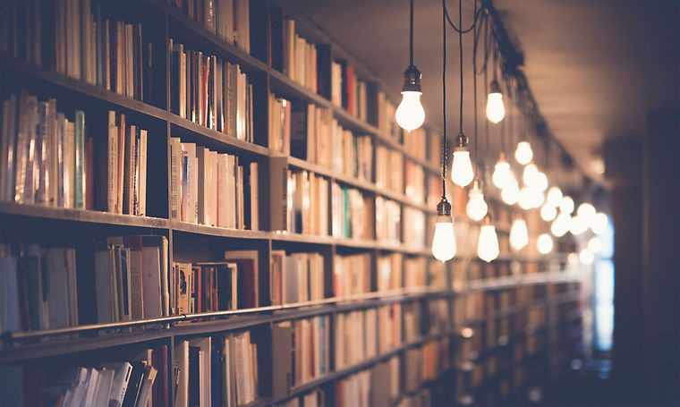 Bookshelf with hanging lights