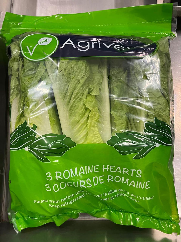 A three-count bag of Agrivera romaine hearts