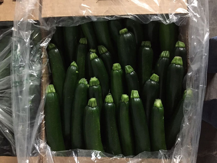 Zucchini packed under film in a carton