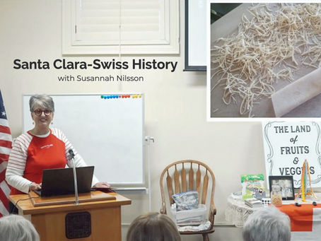 Susannah Nilsson talking about Santa Clara’s Swiss heritage during a Third Weekend Event at the McQuarrie Memorial Pioneer Museum.
