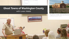 Loren Webb presenting about Ghost Towns with a slide show.